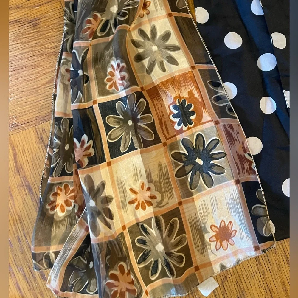 3 Sheer Scarf Bundle retro vintage look polka dot flowers‎ paisley neutrals thin
